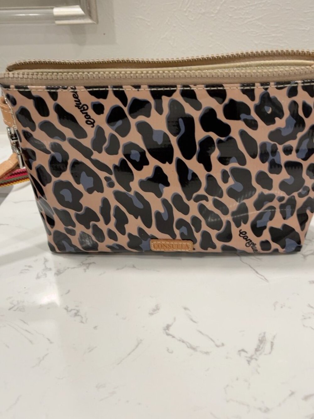 Consuela Leopard Print Crossbody Bag Multicolor Striped Strap